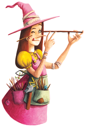 La sorcière aux baguettes, illustration pour les éditions Lumignon